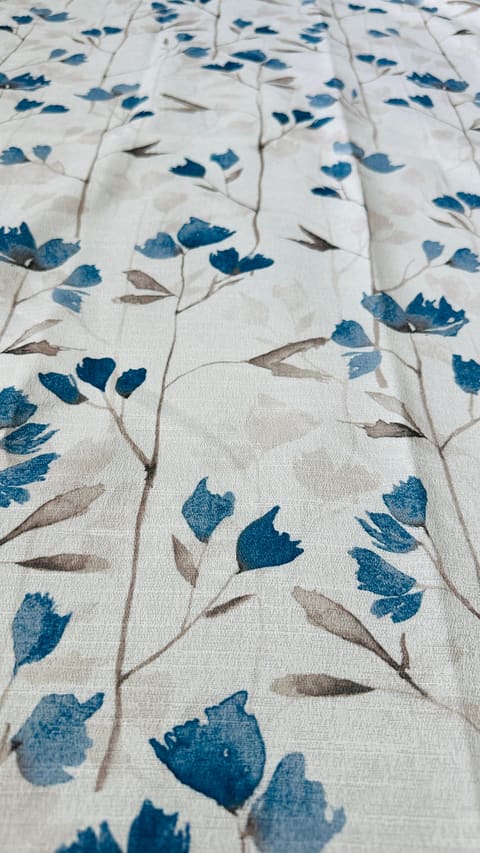 Blue Floral Curtain Panel: Custom Botanical Drapes, Living Room Fabric — photo 1